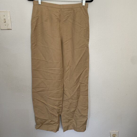 Kasper Pants Womens 4 Petite Tan Linen Blend High Rise Straight Leg Office Siren - Picture 1 of 10